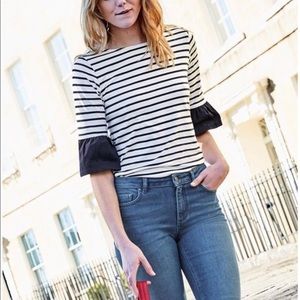 Biden striped ruffle sleeve top